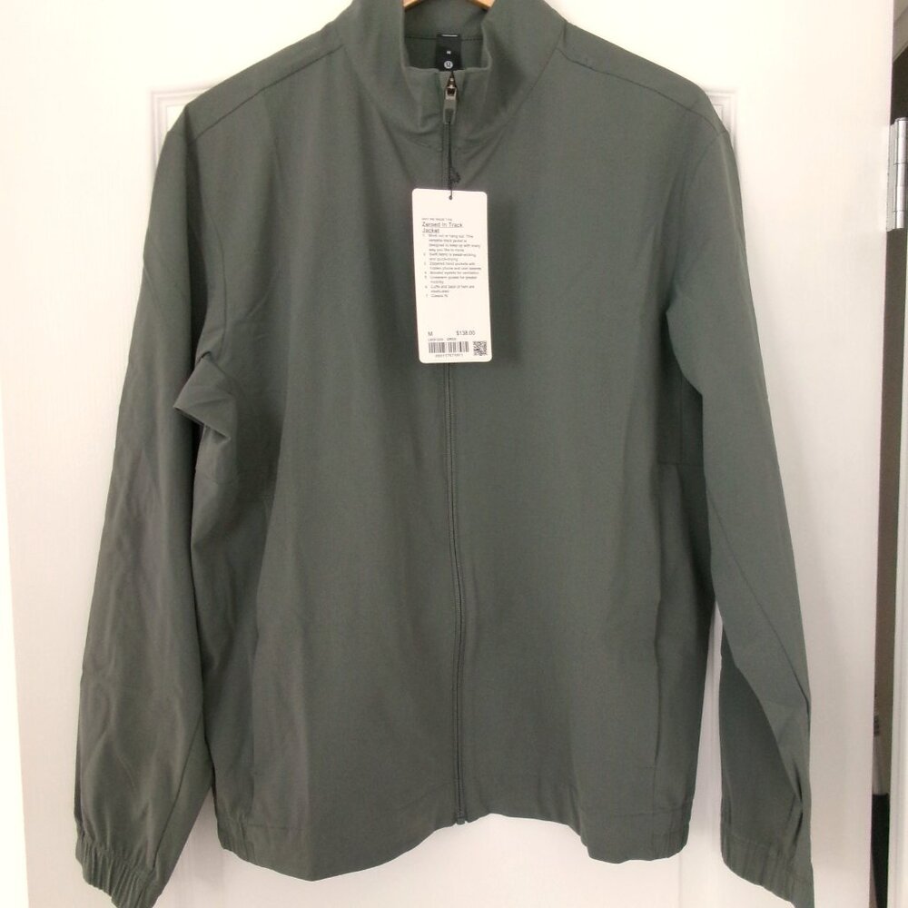 New Men's Lululemon ZEROED IN TRACK JACKET M Grey Sage Willow Leaf Green Grey - Picture 2 of 10